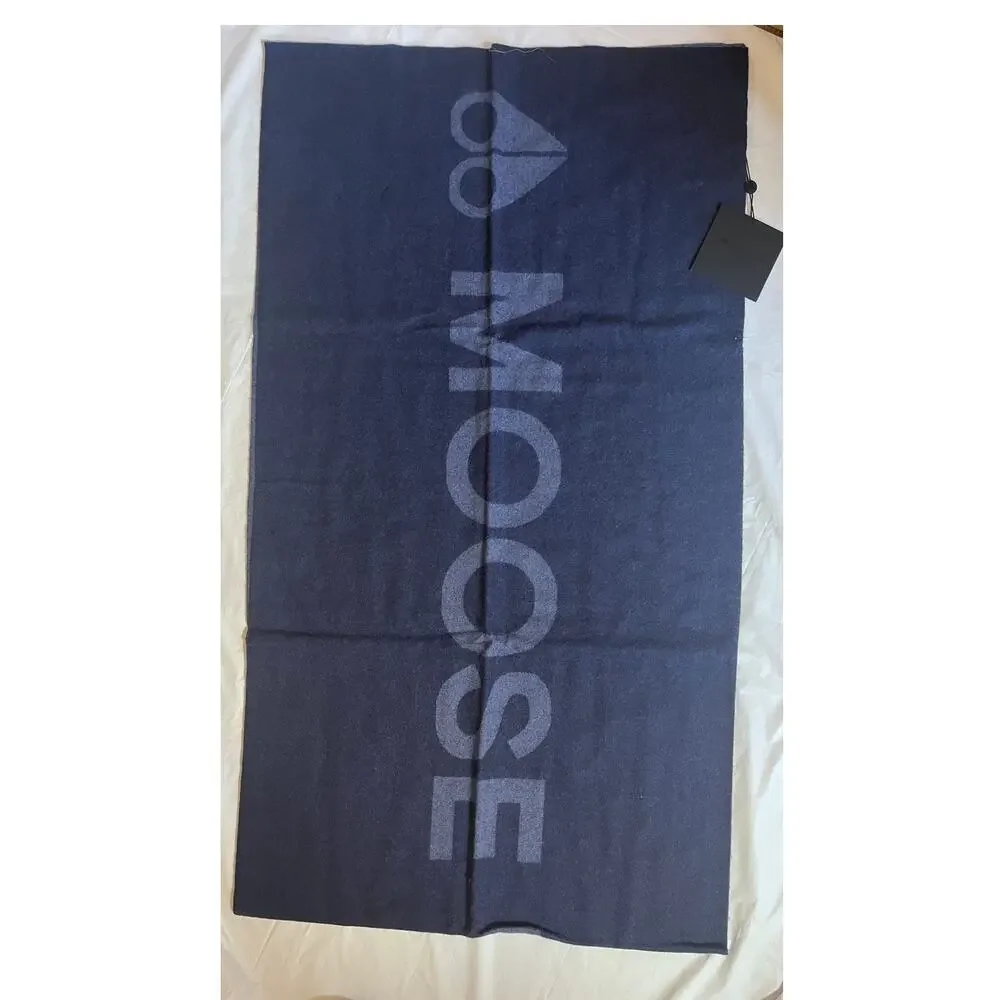 Moose Knuckles Logo Scarf - Wool Cashmere Blue/Grey Reversible Design - NWT